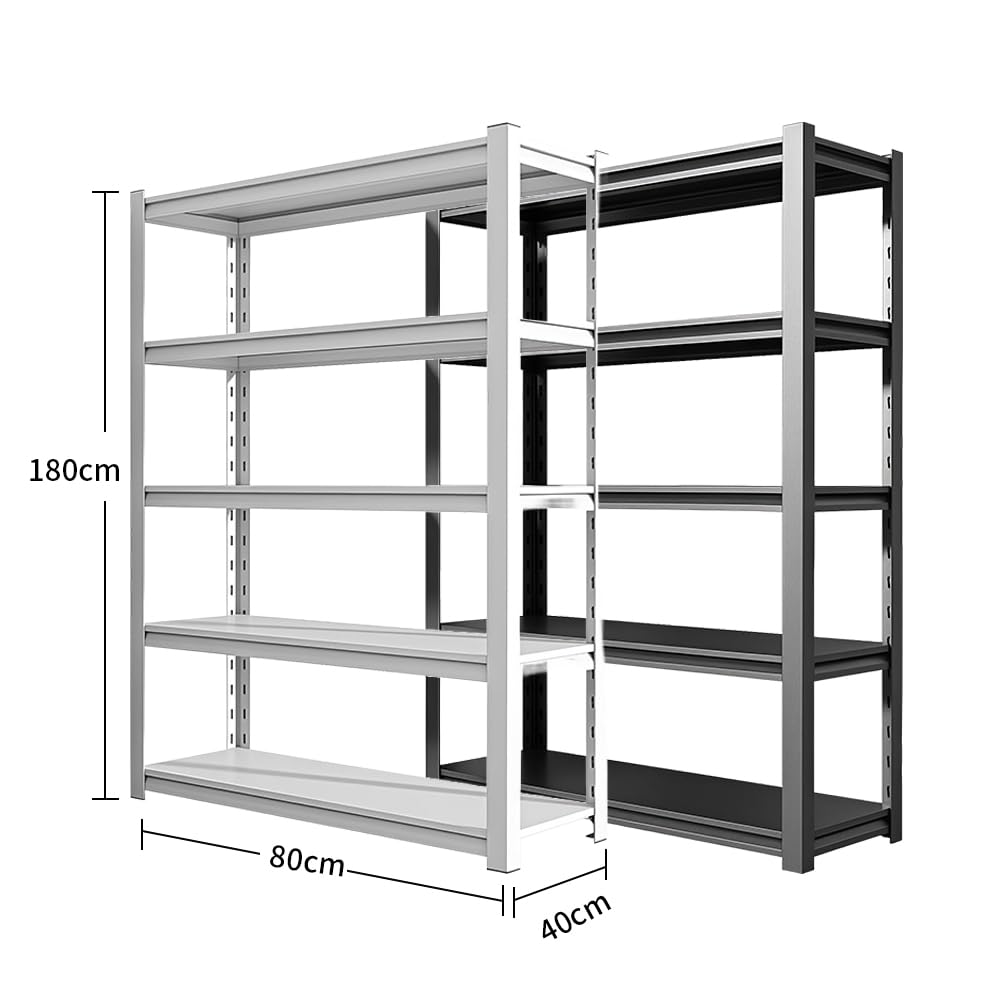 Lagerregal, Schwerlastregal, Kellerregal, 80x40x180cm, Regal mit Stahlgestell, jeweils bis 900kg belastbar, 5 verstellbare Ablagenl