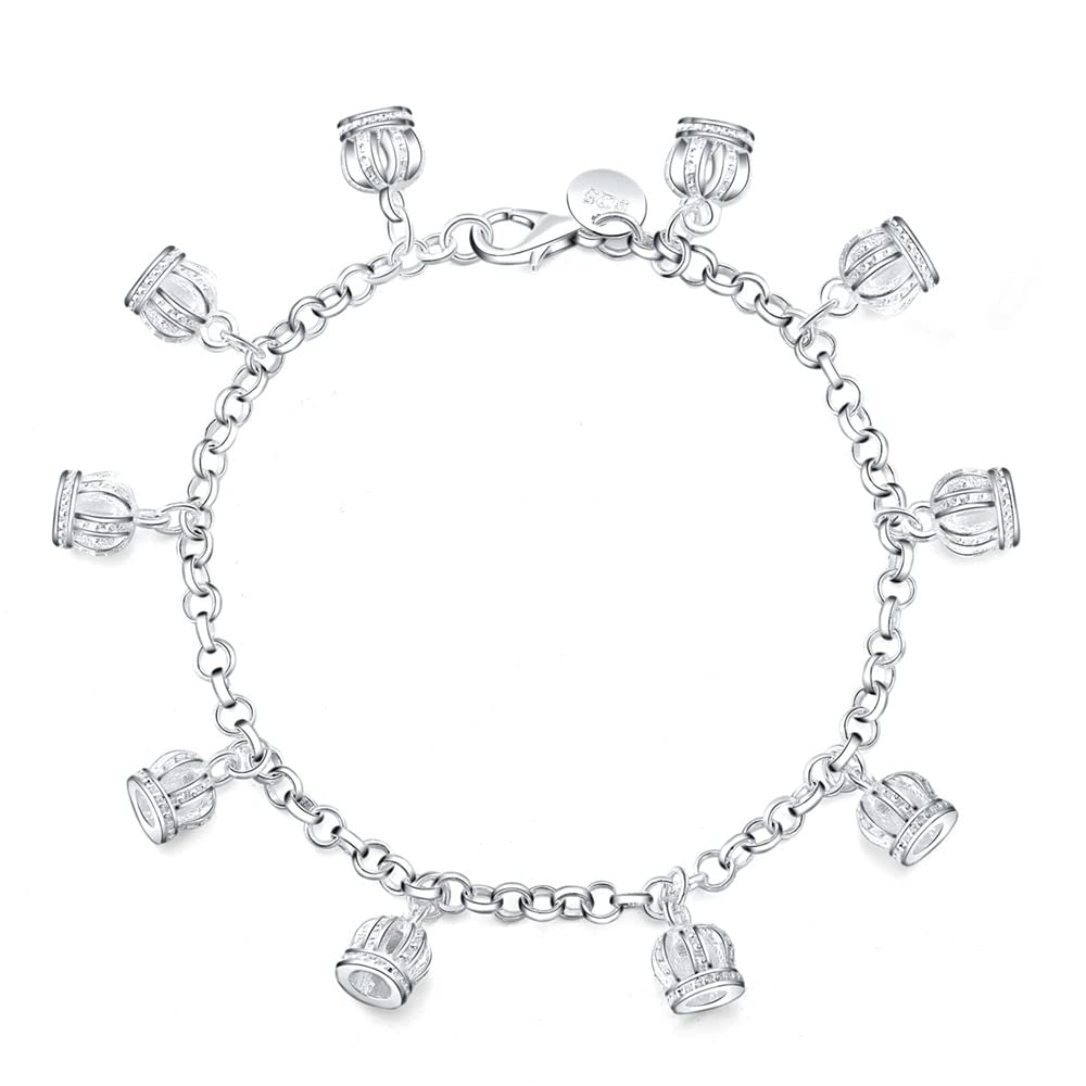 Chaîne à breloques à main avec pendentif couronne argent 925 - 5