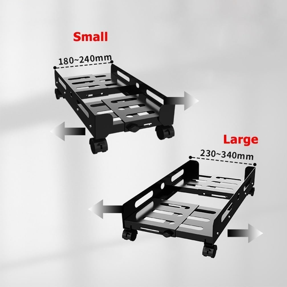 Adjustable PC Cart Stand – Rolling CPU Trolley with Locking Caster Wheels, Mobile Computer Tower Holder for Home & Office(Size:Large,Color:Black)