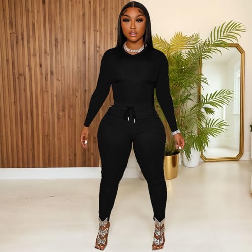 HBQ Womens 2 Piece Outfits Tracksuits Long Sleeve Tunic Tops Bodycon High Waist Leggings Pants2