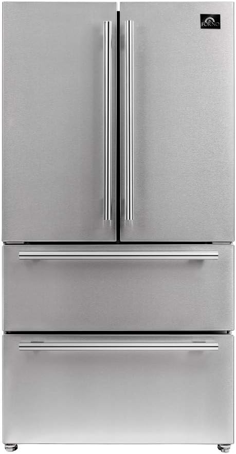 Moena 36" Inch W. Refrigerator and Freezer with 19.2 cu.ft Total Capacity - French Door Counter Stainless Steel Freestanding Fridge with Ice Maker, Child Safety Lock and Touch Control