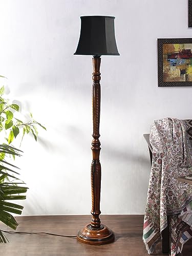 Image of Devansh Black Cotton Wooden Floor Lamp -5