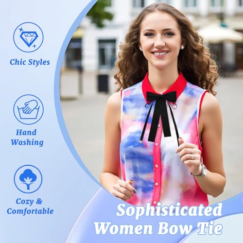 Image of LJBFNN Womens Bow Tie, Black Ribbon Bow Tie for Women, Clip on Adjustable Rhinestone Bowtie for School Uniforms Wedding