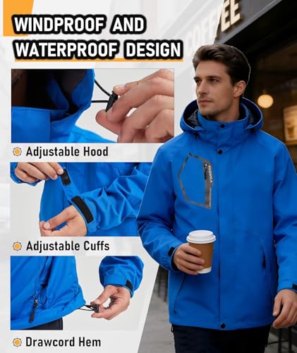 Image of Men's Rain Jacket Waterproof Lightweight Hood jackets for Hiking Cycling Travel Raincoat S-6XL