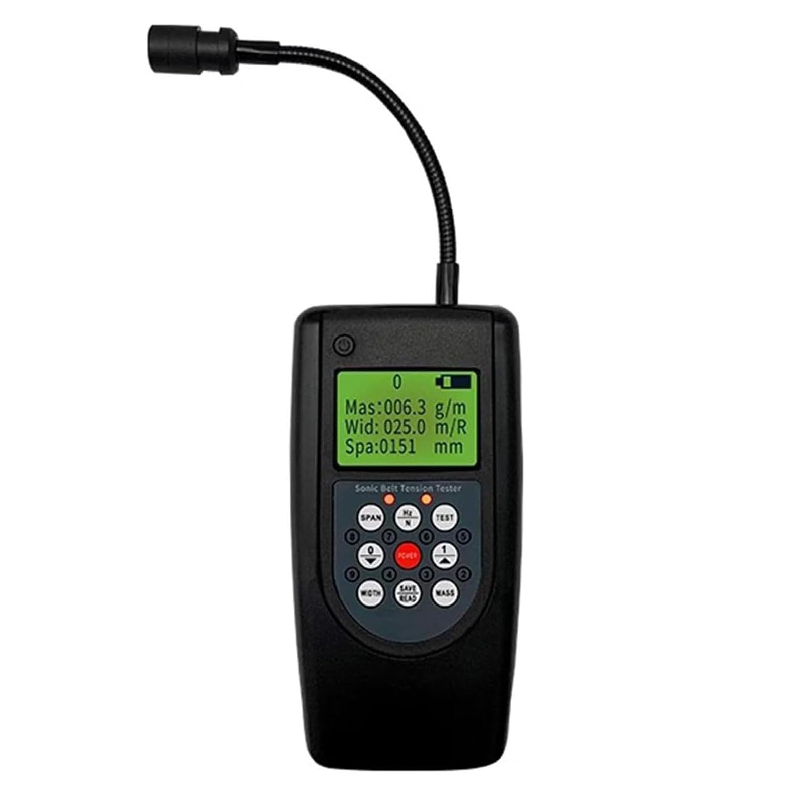 Medidor de tensión de correa con pantalla LCD, sonda de dirección ajustable, detección ultrasónica, rango de frecuencia de 10 Hz a 680 Hz para correas multiV