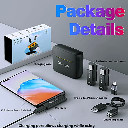 Niohura WLM-CB Dual Wireless Lavalier Microphone For Iphone Android, Noise Cancellation, 30H Battery Life, Charging Case, 66Ft Transmission thumb #6