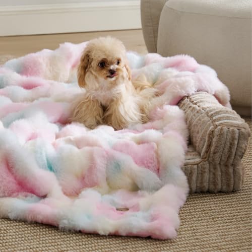 Image of Bedsure Fluffy Bubble Faux Fur Throw Blanket, 50 inchx60 inch, Tie-dye Rainbow