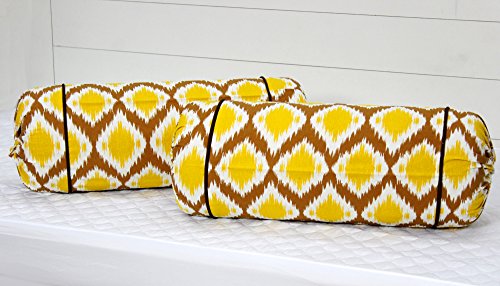 Image of AURAVE Cotton 144 TC Printed Bolster Cover with Drawstring Closure, Set of 2, Soft Breathable Durable Machine Washable for Sofa Bed & Home Decor, 15 inchx30 inch, Mustard | Cover Only