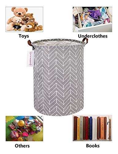 Queenlala Large Storage Basket,Laundry Hamper/Bathroom/Home Decor/Collapsible Round Storage Bin,Boys And Girls Hamper/Boxes/Clothing(Grey Wheat) #TOP2