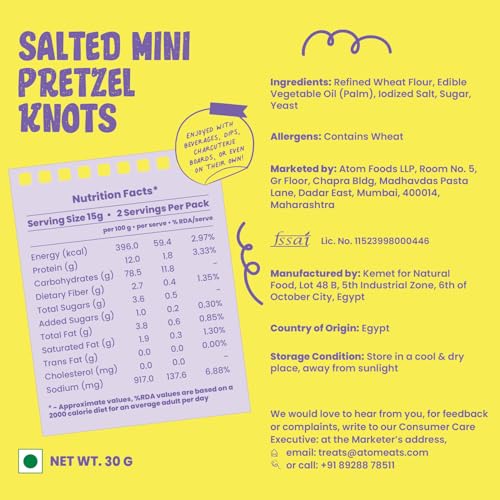 Image of Atom Eats Salted Pretzel Mini Knots 30g - (Pack of 3) | 100% Baked | Savory Snacks, Crunchy Namkeen - Perfect for Snack Box, Parties, On-the-Go Versatile Food Items - Great for Dipping, Solo Snacking