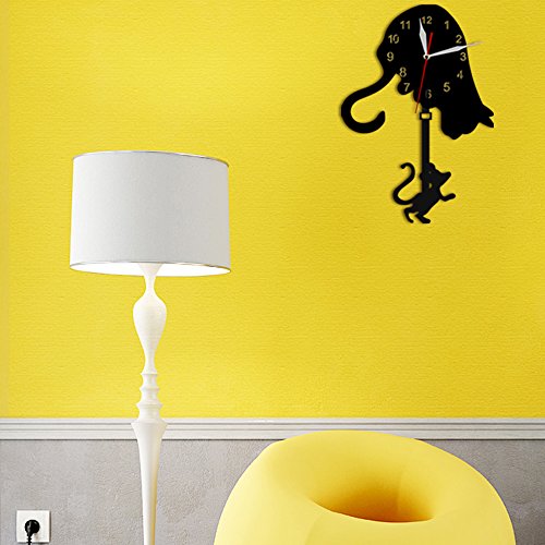 Reloj de Pared con Péndulo de Gato y Ratón Negro miniatura 4