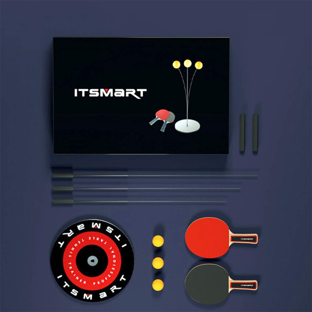 AKT Tischtennis Trainer Professional Schlägerset mit Elastischer Soft Rod (110 cm + 90 cm + 60 cm) 2 Tischtennispaddel & 3 Tischtennisball zum Home School Office Spiele