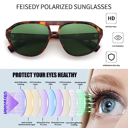 Image of FEISEDY Sunglasses Women Men Polarized, Small 70s Aviator Frame, Retro Vintage Sun Glasses B2373