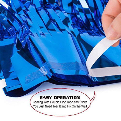 Fecedy 2Pcs 3Ft X 8.3Ft Navy Blue Metallic Tinsel Foil Fringe Curtains Photo Booth Props For Birthday Wedding Engagement Bridal Shower Baby Shower Bachelorette Holiday Celebration Party Decorations #TOP6