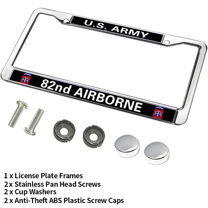 Image of US Army 82nd Airborne Division License Plate Frame, Metal Auto Tag Holder | Show support for military personnel with this durable metal 82nd Airborne license plate frame, weather-resistant.