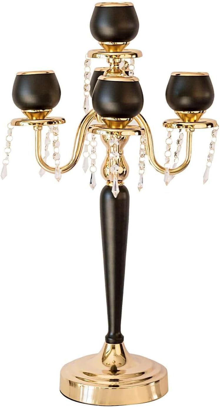 Efavormart 5 Arms 25" Matte Black/Gold Metal Tealight Votive Candle Holder Centerpiece Candelabra