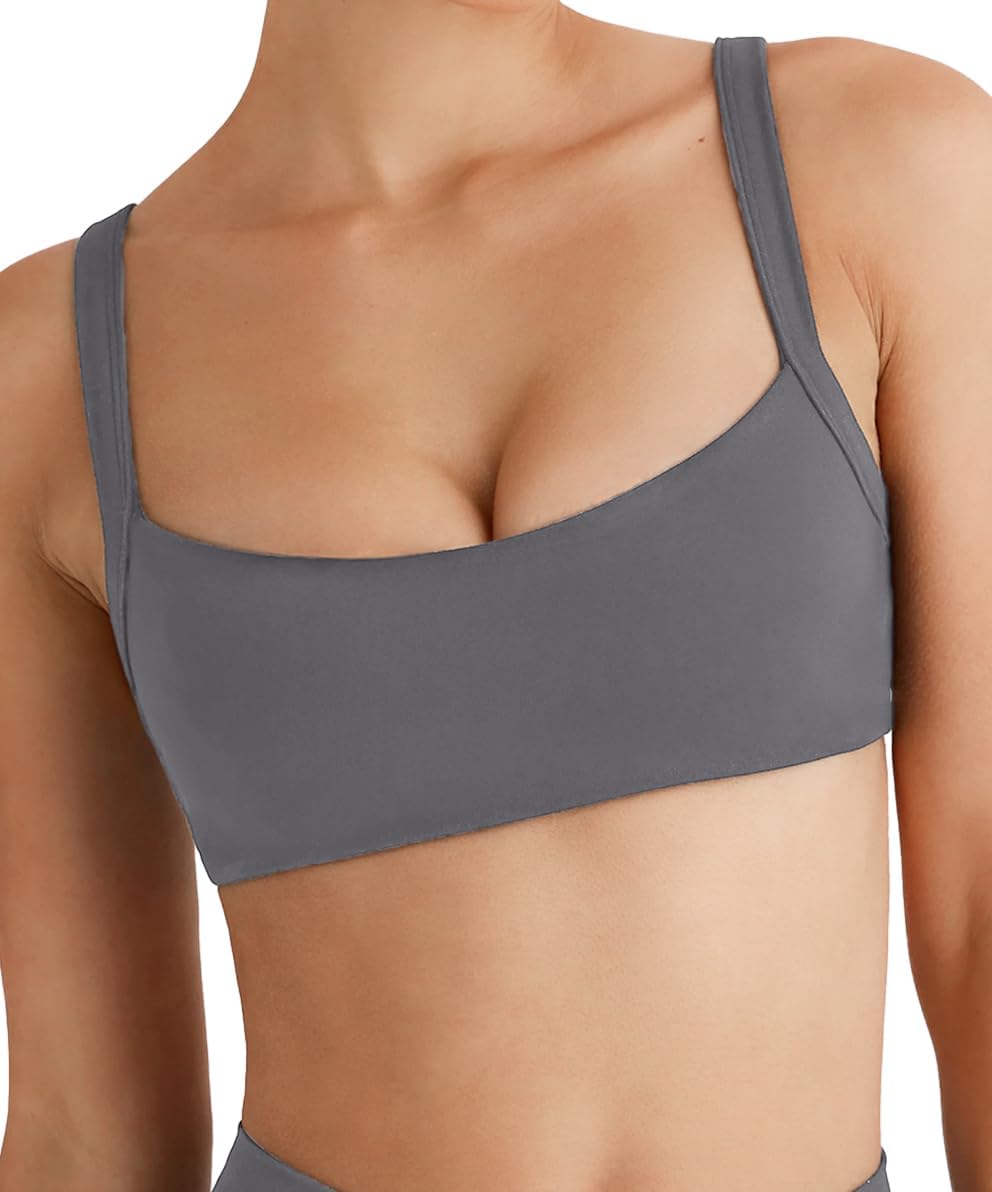 Olmlmt Wireless Padded Sports Bras for Women Adjustable Strap Square Neck Yoga Athletic Workout Crop Top