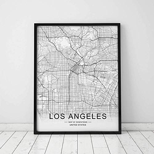 Los Angeles City Downtown Map Wall Art Los Angeles Street Map Print Map Decor City Los Angeles Road Art Black And White City Map Office Wall Hanging 8X10 Inch No Frame #TOP1