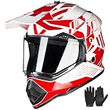 ILM Bambino Casco Motocross con Visiera Guanti ATV Off Road Go Kart ECE22.06 DOT Modello WS-906,Rosso Bianco,L