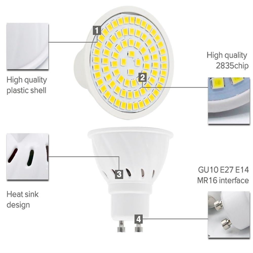 RZL Lighting, Confezione da 20 lampadine a LED E27/E14/GU10/MR16 AC220V SMD2835 Faretto a LED Lampadine for la casa(Cold White 80LEDs,GU10 220V)
