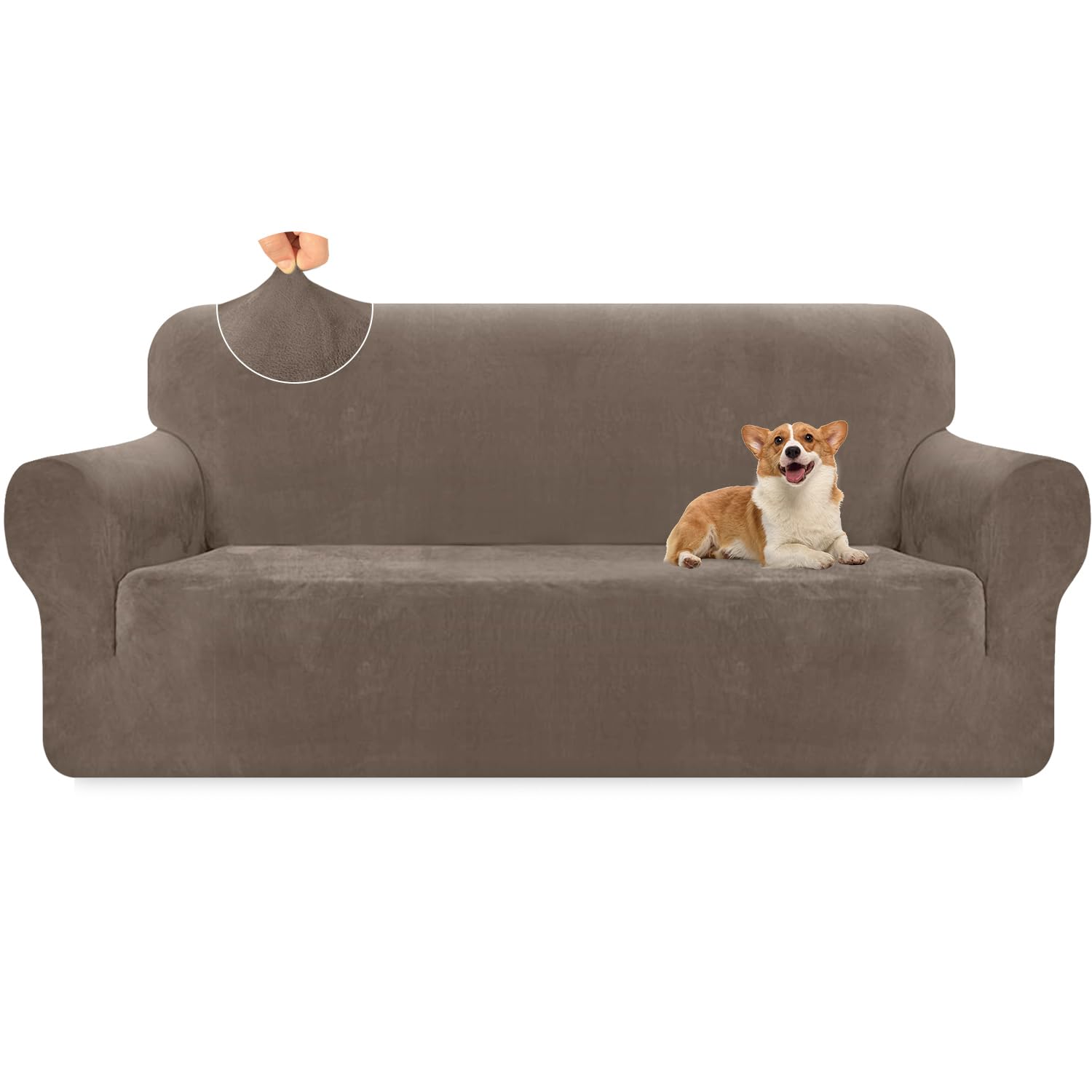 Granbest Luxury Thick Velvet Sofa Cover 3 Seater High Stretch Couch Cover Ski-friendly 4 Seasons Universal Sofa Protector for Pets and Kids (3 Seater, Khaki) — image 1