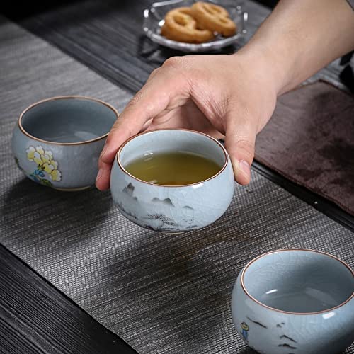 Tea Set Ru Kiln Ceramic Teacup Hand Painted Flowers Meditation Cup Travel Tea Bowl Tie Guanyin Pu'er Cup Tea Set Gifts Modern Tea Sets Cups (Color : D1-7.2X4CM 100) (A1 7 - Image 4