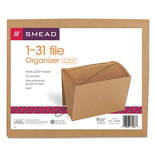 Smead Expanding File with Flap and Cord Closure, 31 Pockets, Daily (1-31), Letter Size, Kraft (70168) (Pack of 1)
