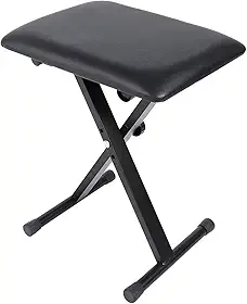 Banqueta para Piano Regulável, Assento Acolchoado em Couro PU, Estrutura X Dobrável, Cor Preta