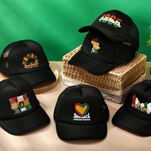 Image of Hercicy 6 Pcs Juneteenth Trucker Hat African Black Hat for Women Men Juneteenth Gift Cap Celebrate 1865 Africa Map Baseball Cap
