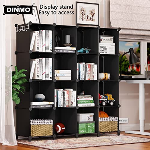 Dinmo 16 Cubes Storage Organizer, Bookcase, Display Shelf With Wooden Mallet, Cabinet Storage For Kids, Adult, Office, Bedroom, Bathroom, Black #TOP3
