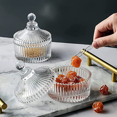 Image of BRUSHFINCH Glass Candy Dish with Lid, Crystal Candy Jar, Decorative Candy Bowl, Cookie Jar, Jewelry Dish, Covered Candy Jar, Small Glass Jars for Buffet, Kitchen, Home, Office Desk - 1pc, Clear.