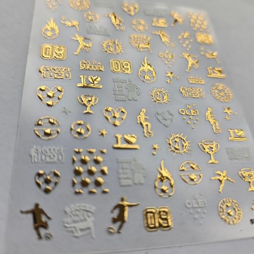 Image of Soccer Nail Stickers Football Nail Decals Gold Metallic Nails Charms 5D Self Adhesive Shiny Sports Nails Stickers Supply for Women DIY Manicure Decoration Accessories