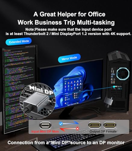 Image of Mini DisplayPort to Dual DisplayPort MST Hub, Mini DP 1.2 to 2X DP 4K@60Hz Splitter Adapter, Thunderbolt 2 Extended Dual Monitor Support for Windows PC, MacBook, Surface