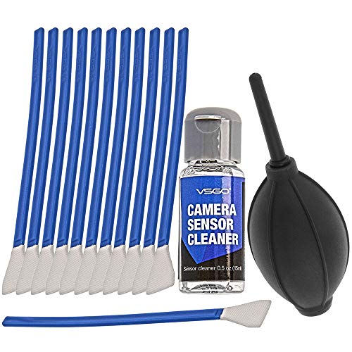 Impulsfoto VSGO Kompakt Kamera & MILC, ILDC Sensor Reinigungs Kit Fuer 6 bis 12 Reinigungen, 12x Swab 12mm, 15ml Reiniger, Blasebalg