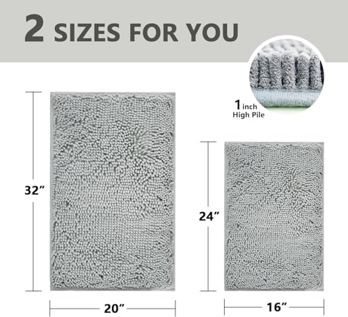 Image of BOANKODU Bathroom Rugs Sets 2 Piece, Extra Soft Chenille Bath Mat Absorbent Bathroom Rug, Bathroom Mat with PVC Non-Slip Bottom, Machine Washable Bath Rugs (32x20 Inch + 24x16 Inch, Light Grey)