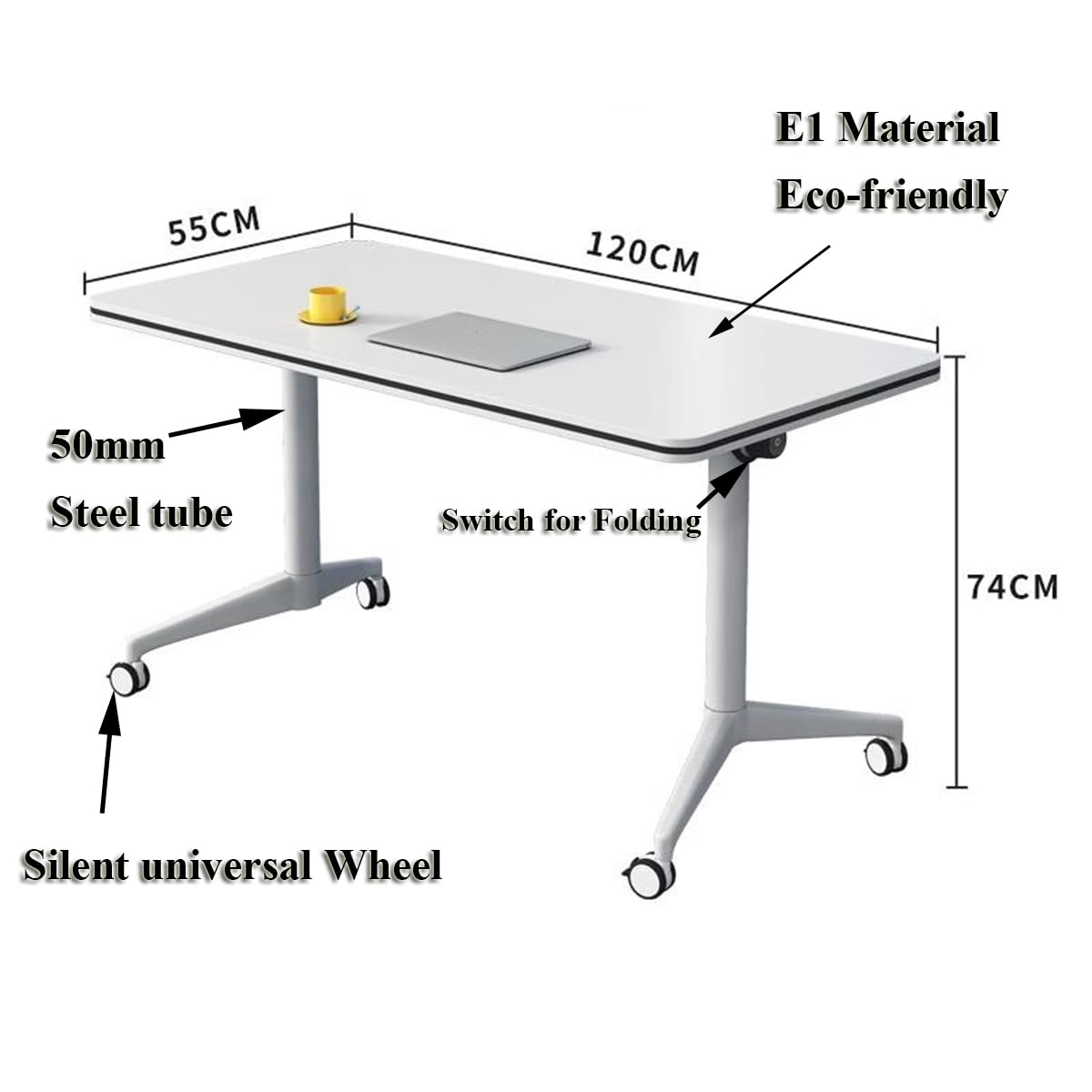Mesas de capacitación móviles Modernas para Salas de conferencias, Mesa Rectangular Grande para Sala de Juntas, para Escribir, Imprimir, reuniones, Oficina, Aula, combinable, Color Blanco