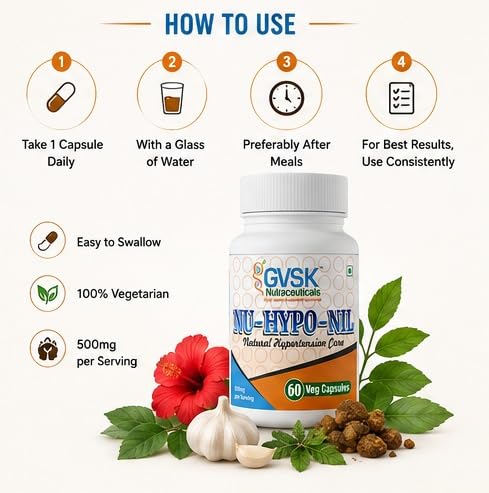 GVSK NU-HYPO-NIL Natural Hypertension Care Capsules – Ayurvedic Blood Pressure & Heart Health Support Supplement with Herbal Ingredients for Healthy Circulation & Overall Wellness – 60 Vegan Capsules 3