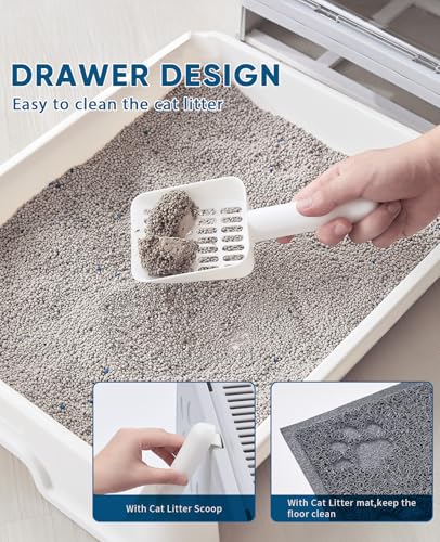 Image of Medario Cat Litter Box with Litter Mat and Scoop, Large Covered Litter Box with Lid, Enclosed Kitty Box, Front Entry Top Exit, Odor Control, Easy to Clean (Grey)