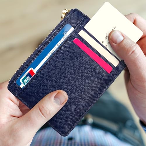 Image of Valentoria Slim RFID Blocking Card Holder Small Pocket Wallet Keychian Zipper Coin Purse Mini Cash & Coin & Cards Case for Women Men, Royalblue, s, Slim Rfid Blocking Card Holder Small Pocket Wallet