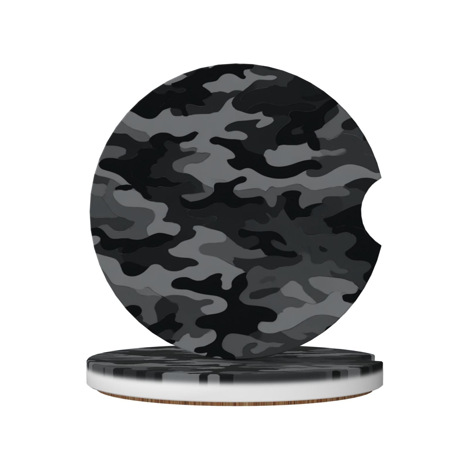 Camouflage Pattern Black and Gray Ceramic Coasters,2pcs