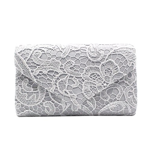 "Mujer Monedero con Flores elegantes y Encaje/Billetera/Bolso de la señora Asistiendo la cena Asistiendo a una boda/Bolsos de mano para mujer/clutches para mujer Carteras y monederos" (Plata)