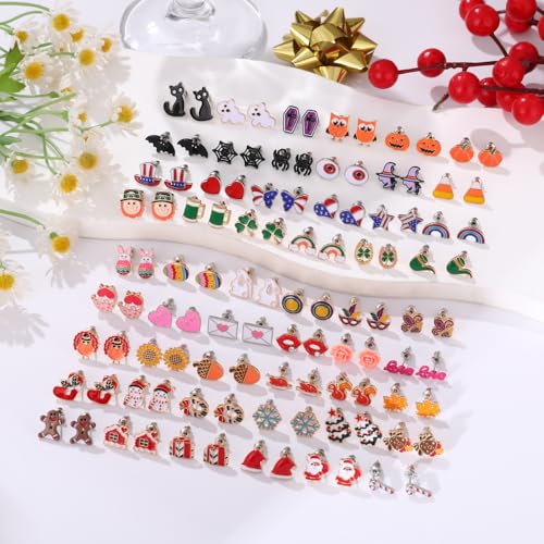 Yoshow 54 Pairs Hypoallergenic Holiday Earrings Variety Pack Cute Halloween Stud Earrings Bulk for Women Teens Fun Thanksgiving Christmas Earrings Set Fall Earrings Jewelry2
