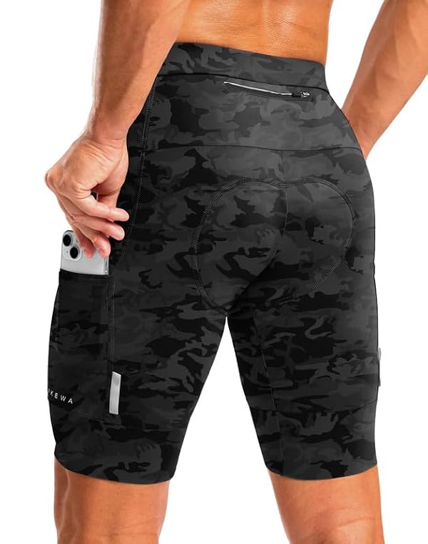 Bikewa Men's Bike Shorts 4D Padded Cycling Shorts for Men Road Riding Biking Bicycle Zipper Pockets(Camo Black,L) by Bikewa - Used condition - US$21.46