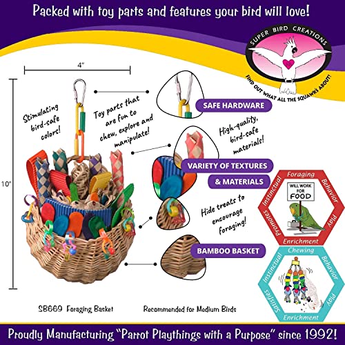 Super Bird Creations Sb669 Wicker Foraging Basket Bird Toy With Array Of Chewable Toys For Parrots, Medium Size, 10” X 4” X 5”, Varies, 1 Count (Pack Of 1) #TOP1