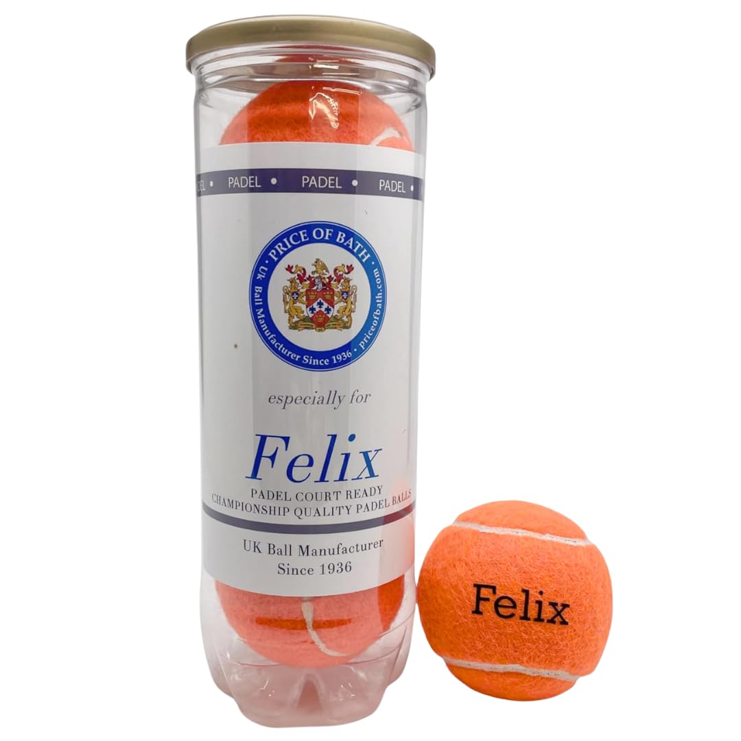 3 Pelotas de Pádel Personalizadas en un Tubo Etiquetado | ¡Imprime un Texto Personalizado! | Amarillo, Rojo, Verde, Rosa y Naranja | Fabricadas en el Reino Unido | FIP Standard |