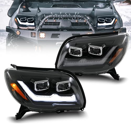 letsdate Projector Headlights Compatible For 4th Gen 4Runner 2003-2009 Pickups w/Optional White or Yellow DRL w/Amber Sequential Turn Signal Amber Reflector