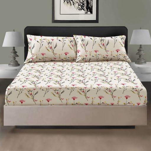 EverSoft Bedding 100% Egyptian Cotton Printed King Size Fitted Sheets 400 Thread Count 30cm Deep Prints Kingsize Floral Design Bed Sheets for Living Room Bedroom
