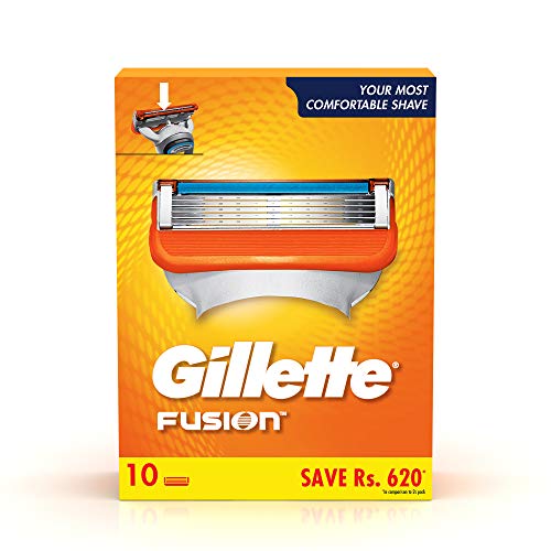 Image of Gillette Fusion Manual Razor, 1 Pc & Shaving Blades- Pack of 10 (Cartridges), For Men