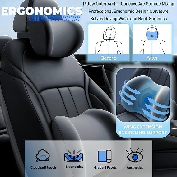 Image of Cars Necks & Lumbar Pain Relief Pillow, 100% Memory Foam Car Seat Head Rest Pillows Necks Support, Neck Pain Relief Pillows for Car & Office, car Gift, (Gray, Pack of 1)