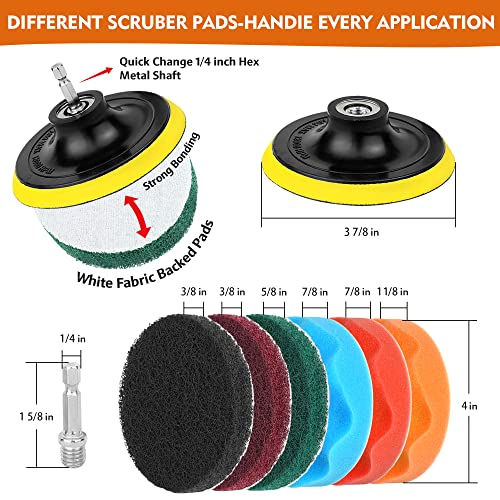 Drill Brush Attachments 20 Pcs Scrub Pads & Sponge Power Scrubber Brush With Extend Long Rod All Purpose For Grout, Bathroom Surface, Sinks, Corner, Car Detailing, Carpet, Floor, Laundry Room Cleaning #TOP3